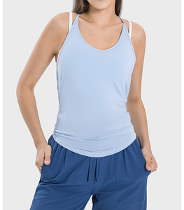 Novo colete esportivo de secagem rápida feminina leve e macia com beleza de ioga de ioga de back swing padrão sólido para adultos