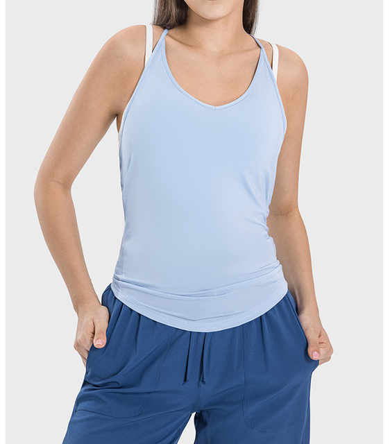 Novo colete esportivo de secagem rápida feminina leve e macia com beleza de ioga de ioga de back swing padrão sólido para adultos