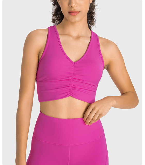 Tampas de ginástica Tops Anti -Bacteriano Scrunch V -Pescoço Tops Athletic Crops Sports Sports Sports Bra Tampos